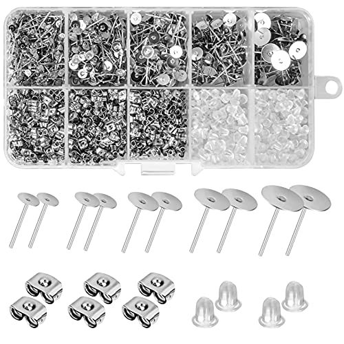 1710 Pezzi Chiusure Per Orecchini, Farfalline Per Orecchini Stopper, Chiusure Per Orecchini In Gomma, Acciaio Inox Piatto Rotondo Peg Post Ear Per Gio