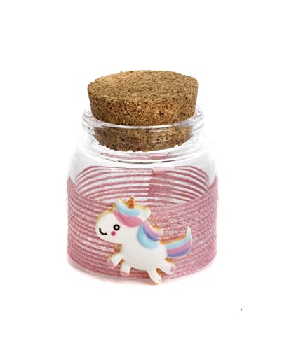 24 Pezzi Barattolo Per Confetti Con Unicorno Rosa Bomboniera 5Cm In Resina, Vetro E Stoffa