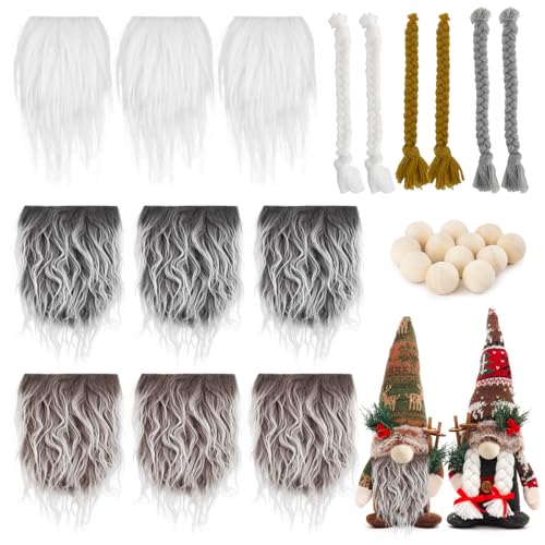 Bofunx 12Pcs Barba Da Gnomo Treccia Da Gnomo Barba Nana Barba Finta Da Gnomo Fai Da Te Con Perline In Legno Naturale 1,5 Cm Per Natale Artigianato Fat