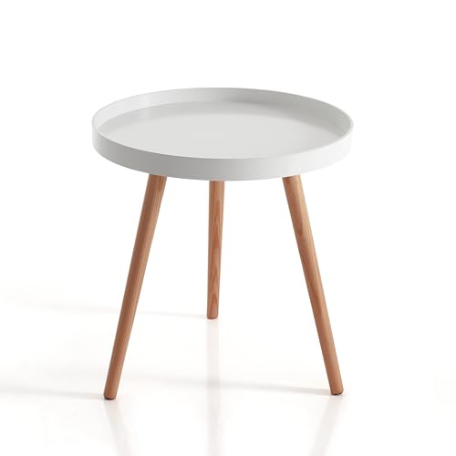 Wink Design Kora Round Tavolino, Bianco Opaco, Rovere, H51 X Ø49 Cm
