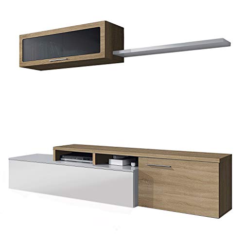 Distrimobel Saetabis Siviglia S01 Parete Giorno, 200 X 41 X 44 H Cm, Rovere Spazzolato, Bianco, Melamina