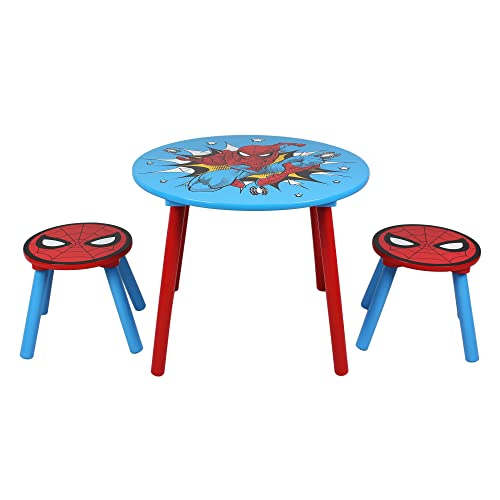Disney Set 2 Spiderman Tavolo, Sgabelli Per Bambini, Ingegnerizzato Legno, Rosso, Blu, Piccolo