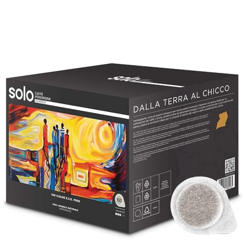 Solo - Caffè Monorigine Uganda, Cialde E.S.E. 44 Mm, Monodose, 100% Arabica Naturale, Confezione Da 100 Pezzi, Cialde Compostabili