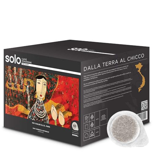 Solo - Caffè Monorigine Vietnam, Cialde E.S.E. 44 Mm, Monodose, 100% Robusta Naturale, Confezione Da 100 Pezzi, Cialde Compostabili