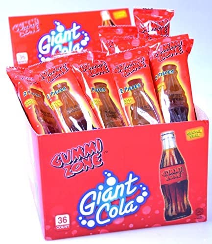 Giant Cola - Mega Bottiglie Cola Gommose Incartate Singolarmente | Confezione Da 36 Buste (Ogni Busta Contiene 2 Bottiglie Cola)