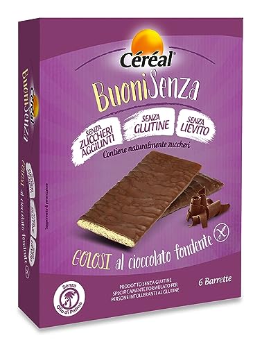 Céréal Buoni Senza, Biscotti Golosi Al Cioccolato Fondente, Snack Senza Glutine, Senza Zuccheri Aggiunti Ne' Lievito, 6 Barrette