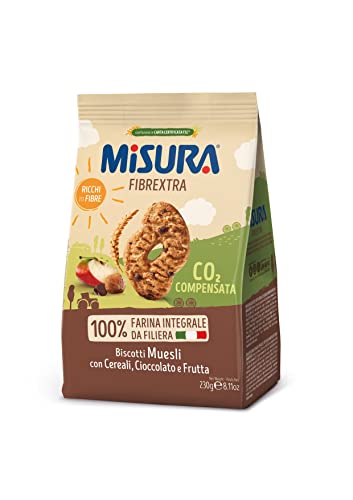 Misura Biscotti Integrali Fibrextra Muesli Con Cereali, Gocce Di Cioccolato E Frutta | 100% Farina Integrale | Ricchi In Fibre | Confezione Da 230 Gra