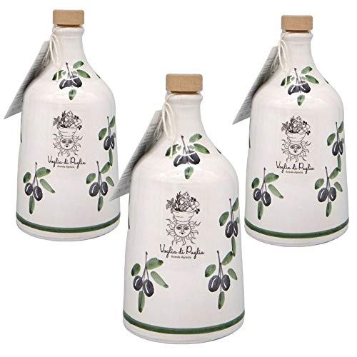 Olio Extravergine Di Oliva Italiano 3 Orci In Ceramica Idea Regalo Selezione Profumo Intenso Monovarietale Peranzana 500 Ml