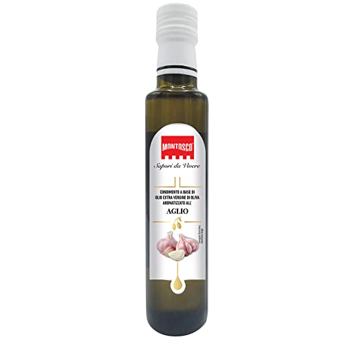 Olio Extra Vergine Di Oliva Aromatizzato Aglio Montosco Bottiglia Vetro 250 Ml