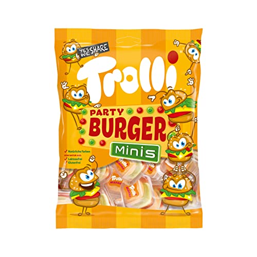 Trolli Miniburger, Caramelle Gommose A Forma Di Hamburger, Gusto Frutta, Busta 100 Gr, Senza Glutine, Idea Regalo Per Compleanni E Feste