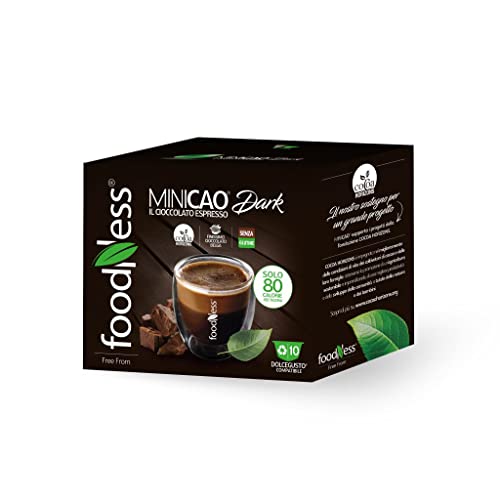 Foodness - 1 Box Da 10 Capsule Di Minicao Dark, Capsule Compatibili Con Sistema Dolce Gusto, Solubile Per Bevanda Al Cioccolato Fondente, Senza Glutin