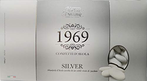 Confetti Maxtris Avola 36 Silver 1 Kg 350 Confetti Senza Glutine Italiana Confetti (Bianco)