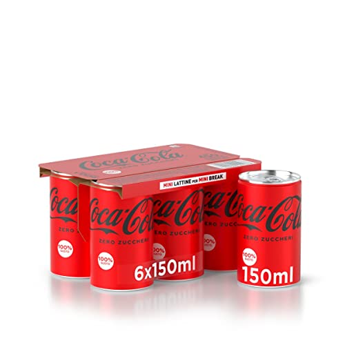 Coca-Cola Zero Zuccheri – 6 Lattine Da 150 Ml, Tutto Il Gusto Della Formula Coca-Cola Senza Calorie, Coca-Cola Mini Lattine, Lattina 100% Riciclabile,