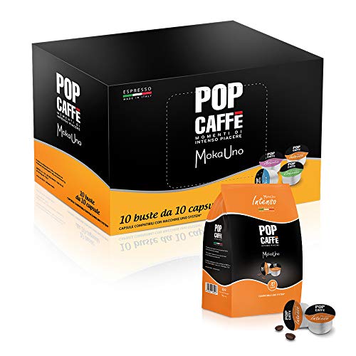 Pop Caffe' Moka Uno .1 Miscela Intenso 100 Capsule Compatibili Uno System, Illy E Kimbo