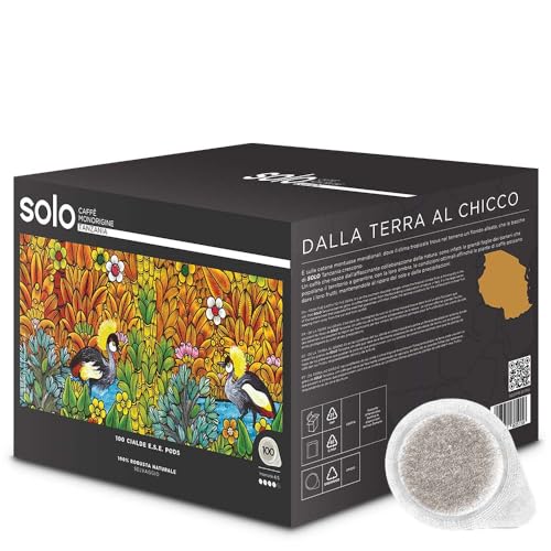 Solo - Caffè Monorigine Tanzania, Cialde E.S.E. 44 Mm, Monodose, 100% Robusta Naturale, Confezione Da 100 Pezzi, Cialde Compostabili