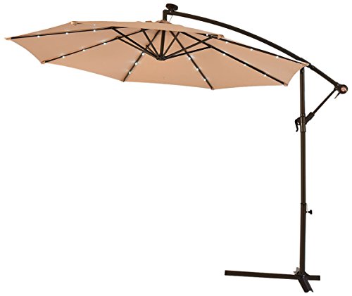 Fp-Tech Fp-Jd4012L Ombrellone Da Giardino, Decentrato Con Pannello Solare E 24 Led Gia Montati, Beige, 3 X 3 M