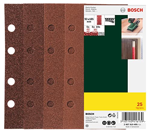 Bosch Accessories Set Da 25 Pezzi Di Fogli Abrasivi, Vari Materiali, Dimensioni Grana 40/60/80/120, 8 Fori, Accessorio Levigatrice Orbitale
