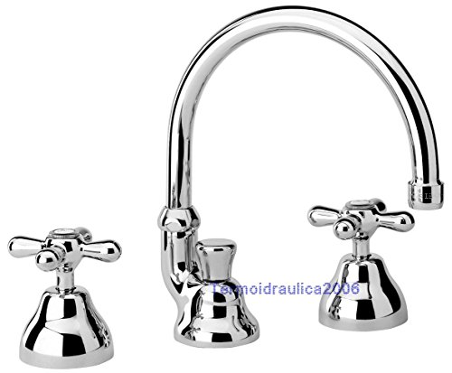 Paini Liberty Cr214 Batteria Lavabo 3 Fori Con Bocca Orientabile, Scarico Automa