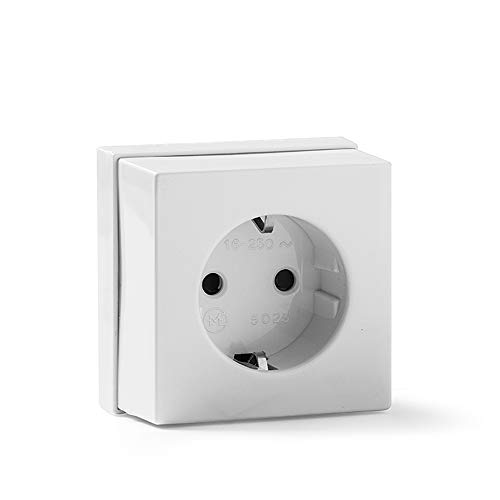 Famatel – Presa Di Corrente Con Ttl | 65 X 65 Mm | Superficie | 16A | 250 V | Facile Installazione | Serie 5000 | Bianco.