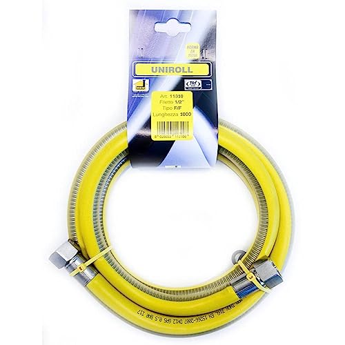 Tubo Flessibile Gas 1 Mt - 1/2" Ff Inox A Norma En 15266 Per Piano Cottura/Cucina Uniroll