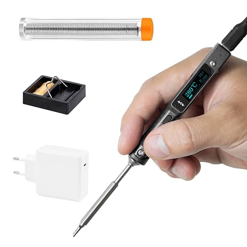 Kit Mini Saldatore Elettrico Miniware Ts101, Temperatura Regolabile 50°C -400°C, Programmabile, Usb Tipo-C, Display Oled, Alimentatore Caricatore Usb,