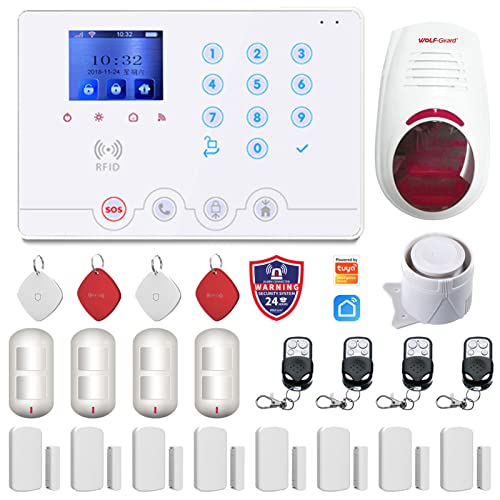 Wolf Guard W4Q-W03 Kit Sistema Di Allarme Antifurto Casa Wireless Domestico Wifi 4G, App Tuya Smartlife Alexa Google, Rfid, Sirena, Sensori Porta Fine