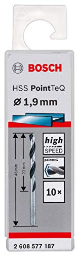Bosch Accessories 2608577187 Hss Pointteq (1,9 X 22 X 46 Mm) - Set Da 10 Pezzi Di Punte Elicoidali Per Trapano Per Metallo, Acciaio, Fusione O Plastic