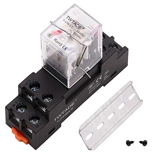 Twtade Rele 24V Dc Rele Di Potenza Elettromagnetica 8 Pin Dpdt 2No 2Nc Rele Indicatore Bobina Con Presa Yjtf08A-E/Guida Scanalata Alluminio/Vite/Ganci