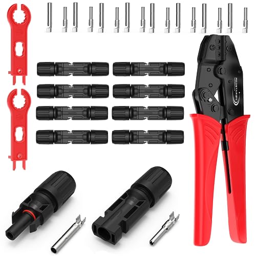 Redstar24 Set Utensili Pince A Crimpare Solare Per Cavi Pv 2.5/4/6Mm², 10 Connettori Pv, Maschio & Femmina, 2 Chiavi Per Connettori Solari, Kit Crimpa