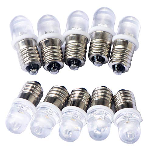Gutreise 10Pcs E10 6V Led Spot Lampadina Lampada Bianco Freddo + 10Pcs E10 Base 0.25W
