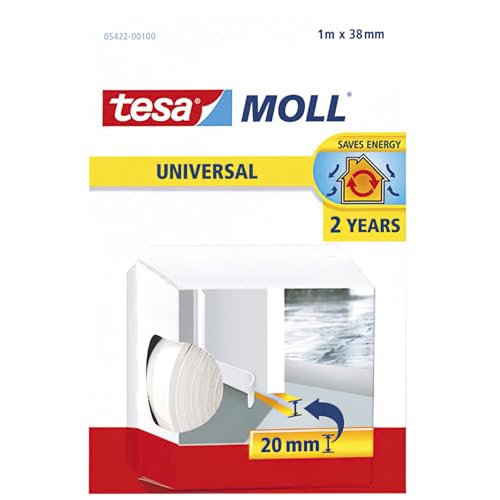 Tesamoll Universal Paraspifferi Per Porte - Rotolo Adesivo In Schiuma - Adatto Per Isolare Stanze Con Pavimenti Lisci E Uniformi - Colore: Bianco - 10
