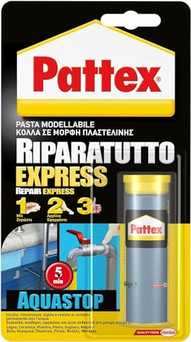 Pattex Ripara Express Aquastop, Colla Epossidica, Pasta Modellabile Per Incollare E Riparare, Adesivo Epossidico Verniciabile E Carteggiabile Per Molt