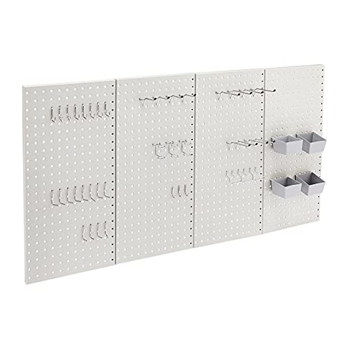 Amazon Basics Rettangolare Kit Di Pannelli In Metallo Per Appendere Attrezzi, 48 Unità, Grigio