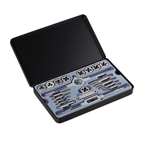 Relaxdays Set Per Filettatura M3 - M12, Set Con 9 Filiere & Maschi Per Filettare, Giramaschio, Filettatore, Argento