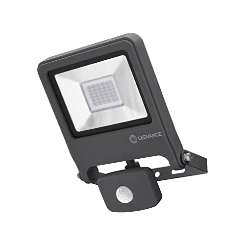 Ledvance Endura Flood Proiettore Da Esterno Con Sensore Nero 30W Luce Calda 3000K, Grigio Scuro