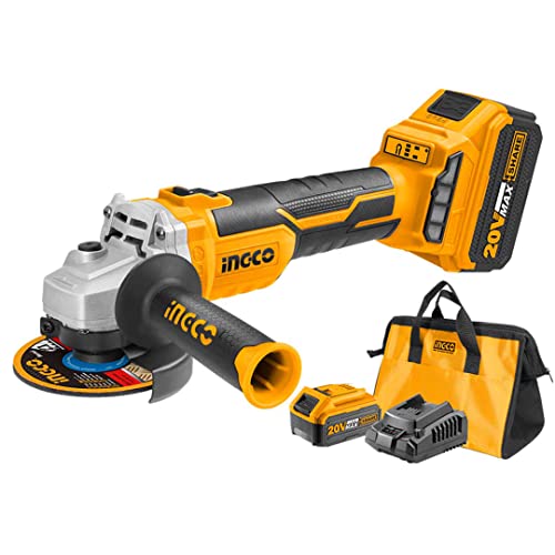 Ingco Cagli11522 Smerigliatrice Angolare A Batteria 20 V 2 Batterie 4 Ah Caricabatterie E Borsa Inclusi