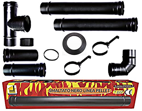 Kit Tubi Stufa A Pellet Canna Fumaria Dn 80 Tubo Acciaio Smaltato Nero 600 Ce Made In Italy Porcellanata Lux