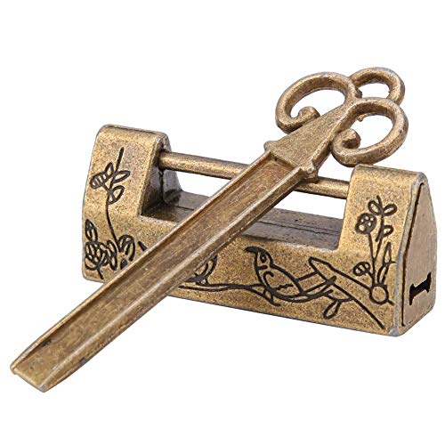 Lucchetto Vintage Cinese Mini Chiave Tradizionale Cinese A Fiori Con Lucchetto, Stile Cinese Per Mobile Vintage Lucchetto Vintage(Bronzo)