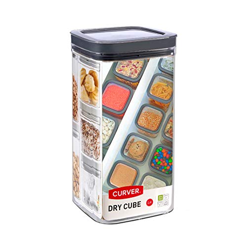 Curver Dry Cube Tarro Hermético Con Tapa Para Conservar Alimentos En Seco, 2.3 L, Color Transparente/Gris, 2,3L