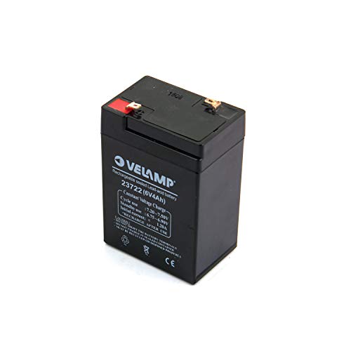 Velamp 23722 Batteria Ricaricabile Piombo, Attacchi Faston, 6 V, 4 Ah, Nero