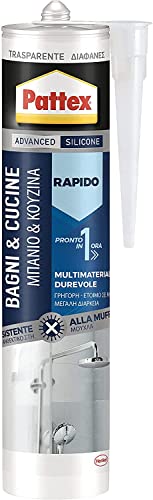 Pattex Bagni&Cucine Rapido Trasparente, Silicone Trasparente Sigillante Ad Asciugatura Rapida, Sigillante Bagno Impermeabile, Sigillante Antimuffa In