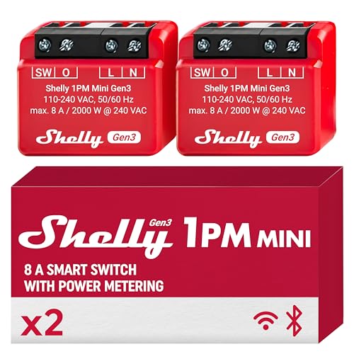 Shelly Plus 1Pm Mini Gen 3, Duo Pack, Interruttore Relè Intelligente, Wifi, 1 Canale