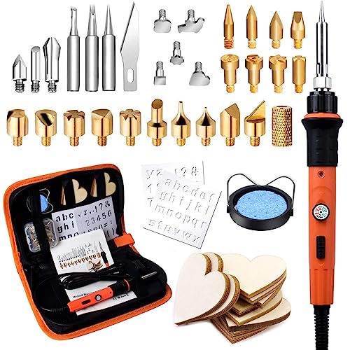 Preciva 45 Pezzi Kit Saldatore Portatile Per Pirografia, 60W ,Temperatura 220° C A 480° C, Attrezzi Incisione Professionale Lavori Su Cuoio Legno, Cus
