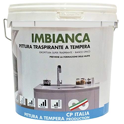 Salone Negozio Online Tempera Imbianca Da Lt. 5 Vernice Traspirante Bianco Opaco Bagno Cucina