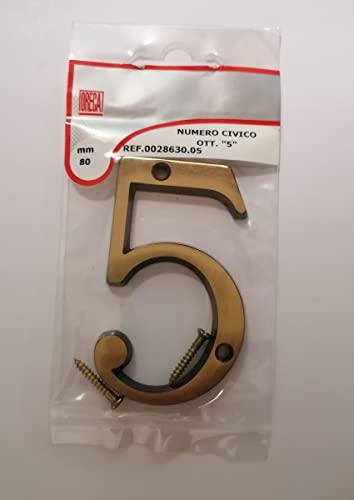 Oreca - Numero Civico"5" In Ottone Satinato 80Mm