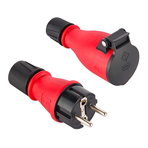 Electraline 92383 Set Di 1 Spina E 1 Presa Professionale Schuko, Protezione Ip54, Con Ghiera Di Bloccaggio Cavo Per Facilitare Il Cablaggio