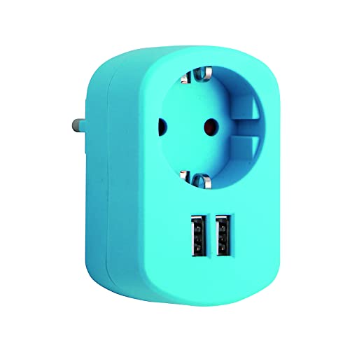 Simon Brico Cl118130 – Adattatore Combi 1 Presa 16 A 250 V + 2 Usb 2.1 A Azul Caribe