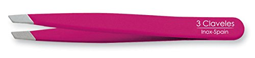 3 Claveles 12278 Pinza Depilar Sesgada, Inoxidable De 9 Cm, Color Rosa, 1 Unidad (Paquete De 1)