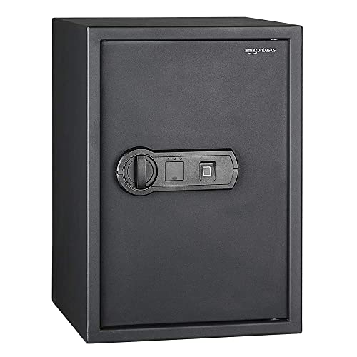 Amazon Basics, Cassaforte Con Apertura Biometrica Con Impronta Digitale - 50 L, Acciaio Al Carbonio, Serratura A Combinazione Elettronica, Nero