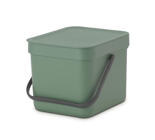 Brabantia Sort & Go Composteur Cuisine Fir Green (6L) Poubelle De Table Avec Couvercle Et Poignée (Support Mural Inclus)